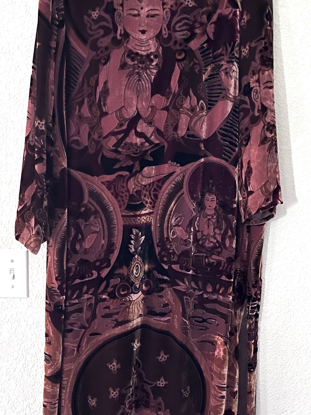 Vintage Velvet Kwan Yin Burnout Kimono Robe - Brown/Beige - Picture 7 of 9